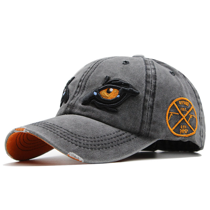 Embroidered Letters Distressed Eyes Baseball Cap
