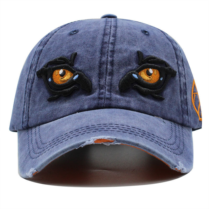 Embroidered Letters Distressed Eyes Baseball Cap