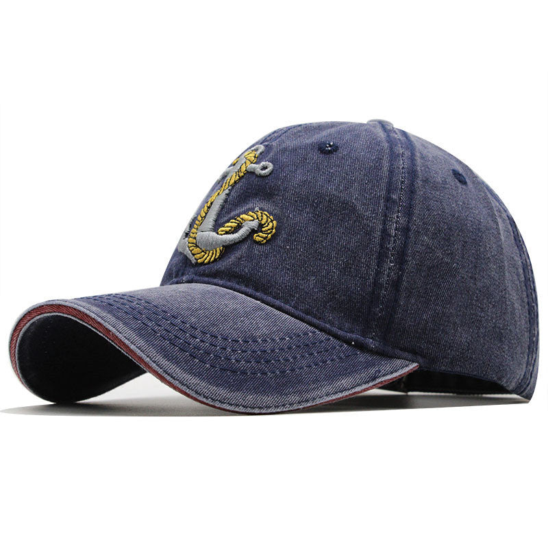 Washed Anchor Embroidered Denim Baseball Hat