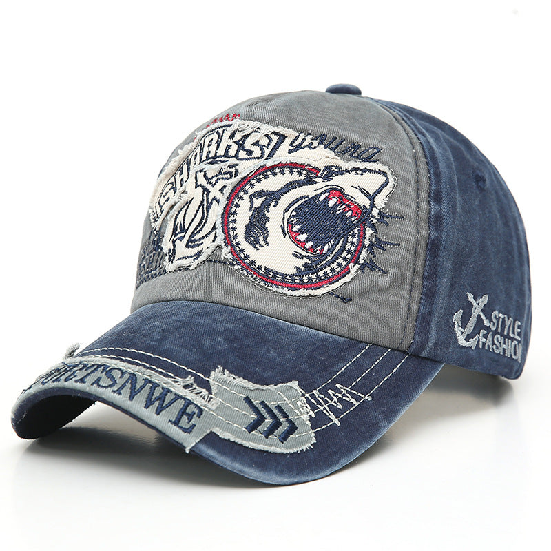 Shark Embroidered Washed Baseball Cap