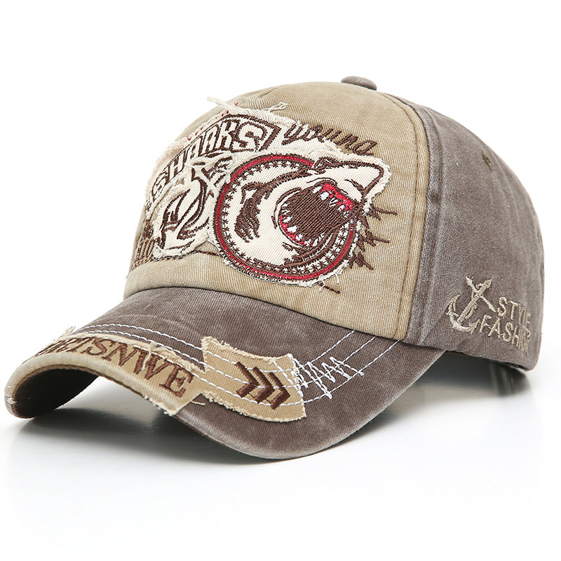 Shark Embroidered Washed Baseball Cap
