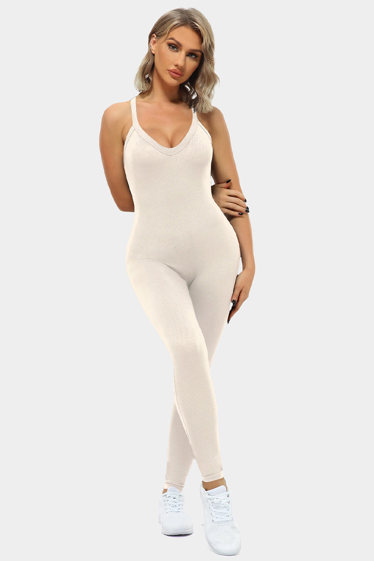 Vutru White Ribbed Sports Romper