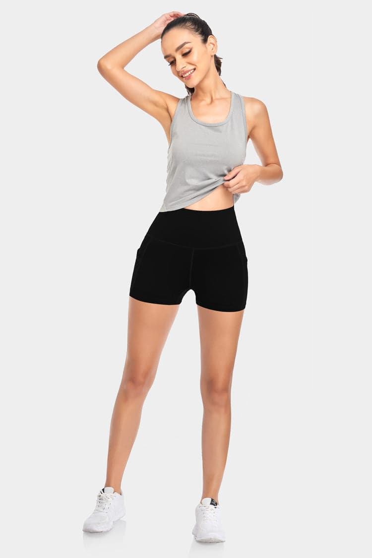Vutru High-Waist Solid Black Workout Shorts
