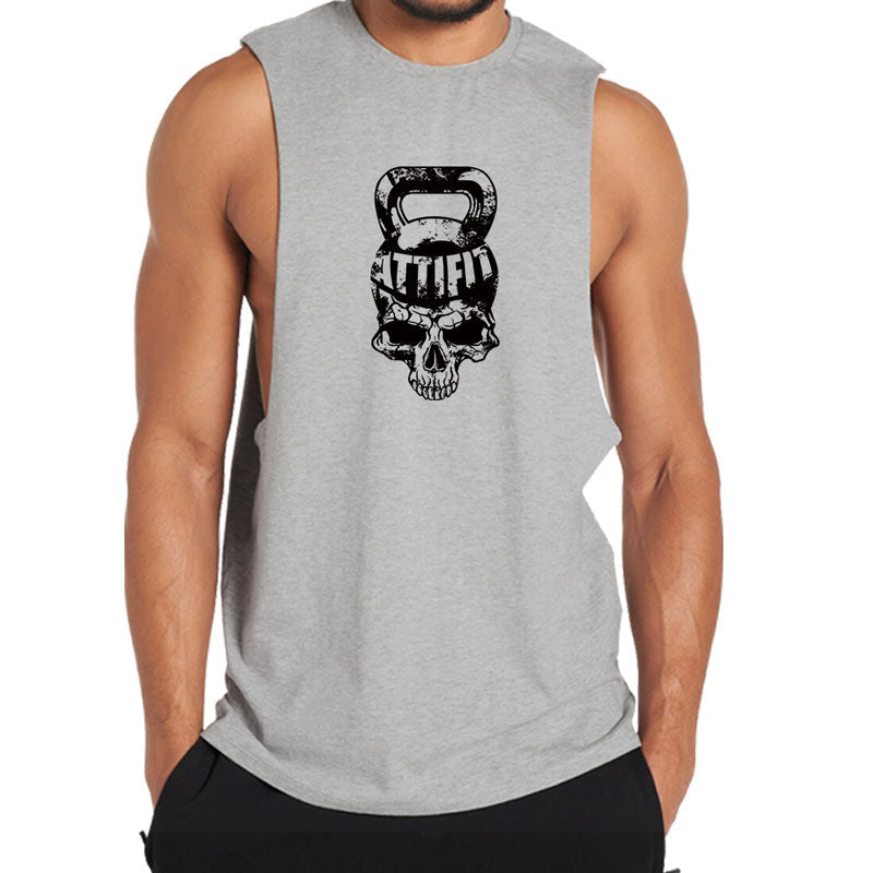 Cotton Kettlebell Skull Graphic Workout Tank Top