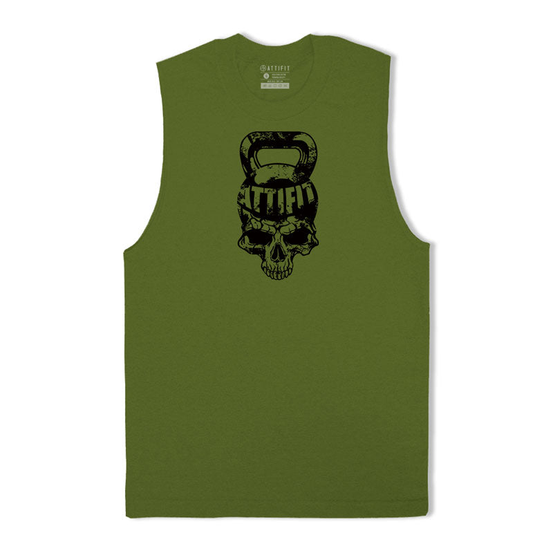 Cotton Kettlebell Skull Graphic Workout Tank Top
