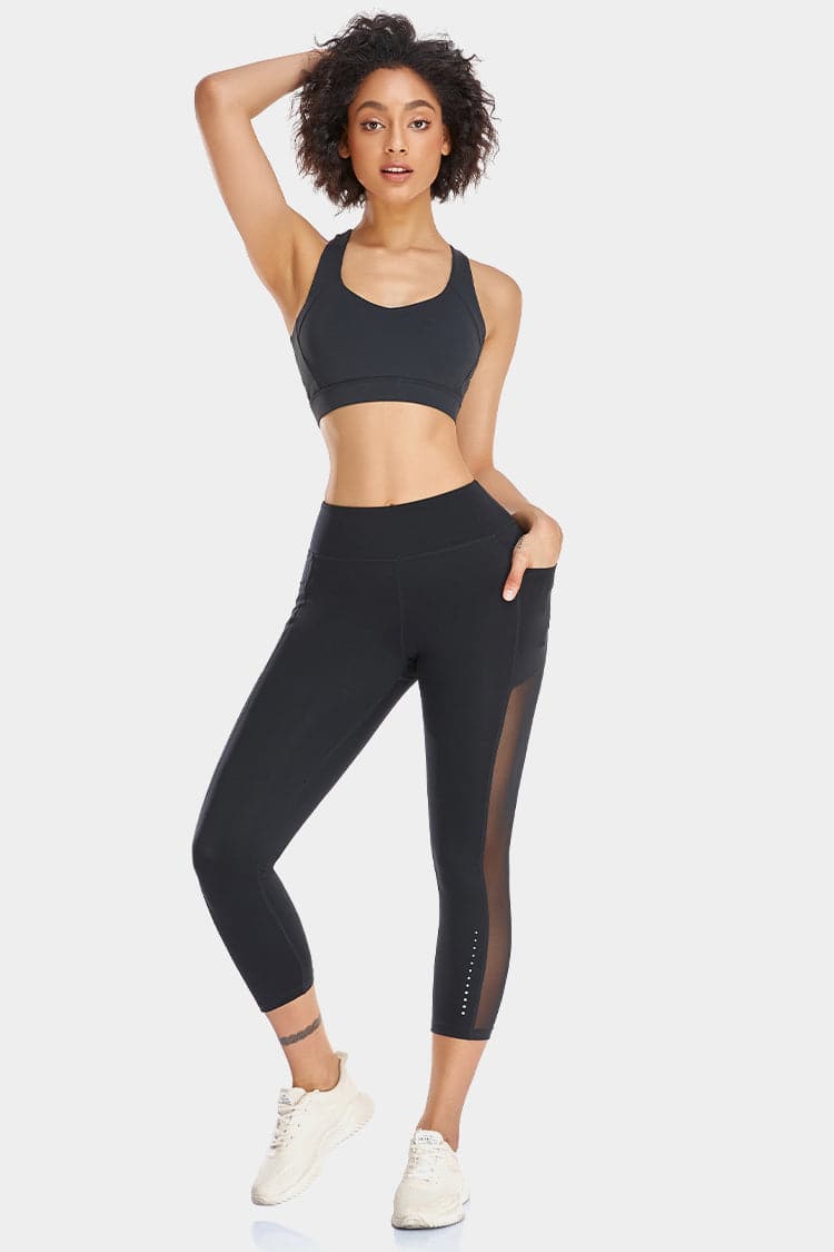 Vutru High-Waist Mesh Panelled Capri Leggings