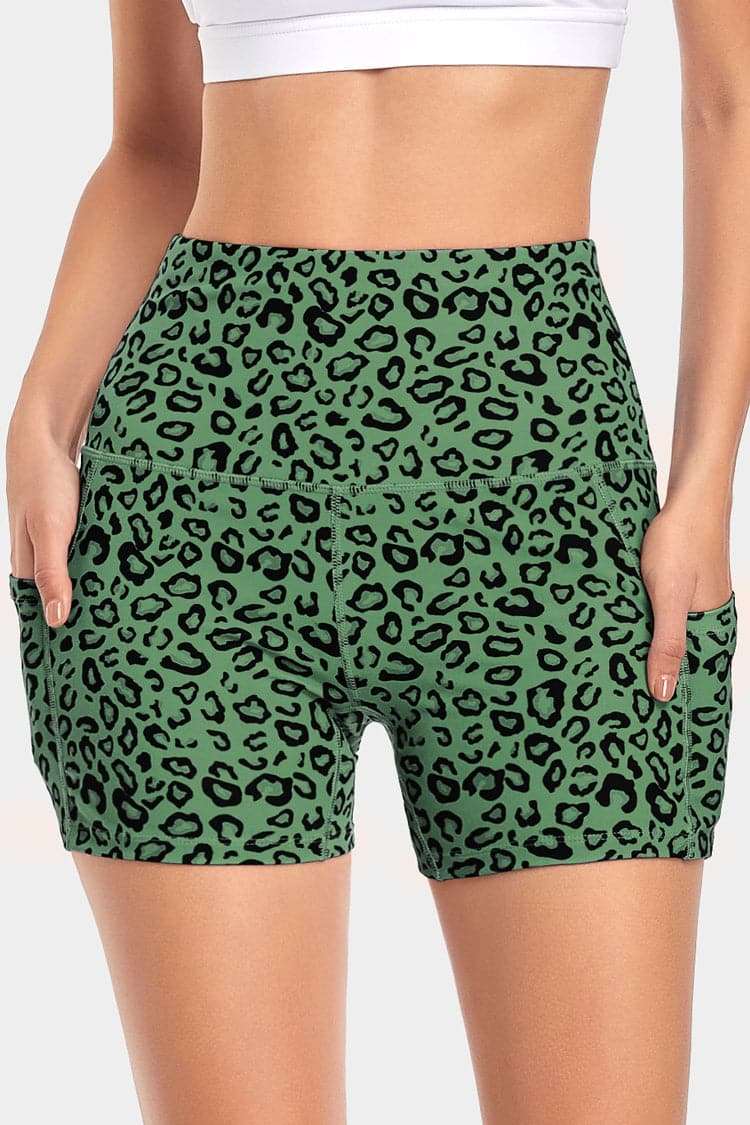 Vutru High-Waist Green Leopard Yoga Shorts