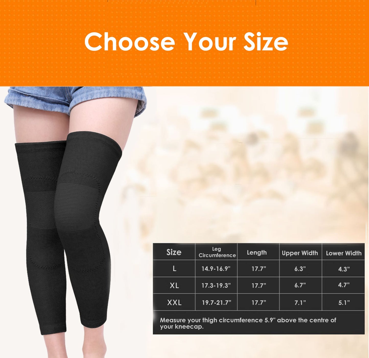 Aofit Extra Long Fleeced Knee and Leg Compression Sleeves, Cotton Spandex Warming Leg Sleeves for Adults, 1 Pair