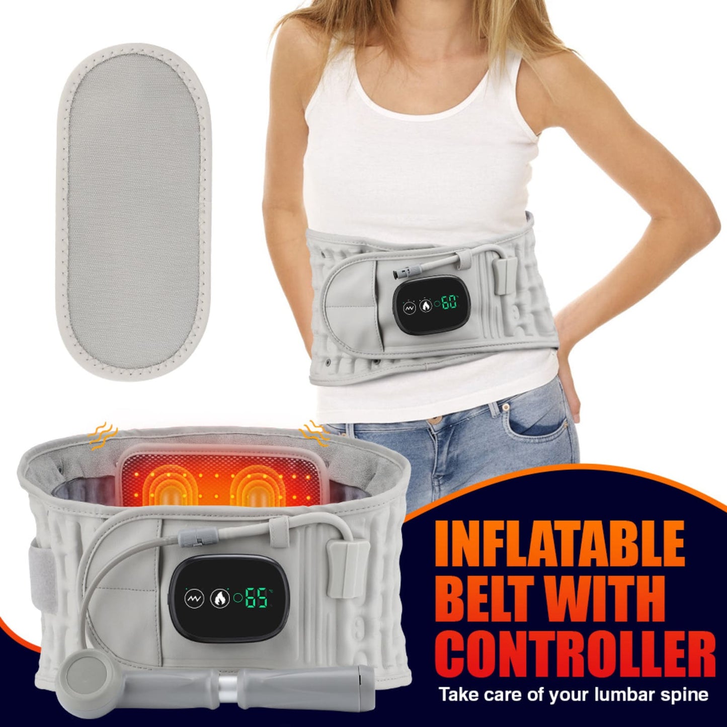 Inflatable Back Support Belt with Heating, Vibration Massage for Back Pain Relief