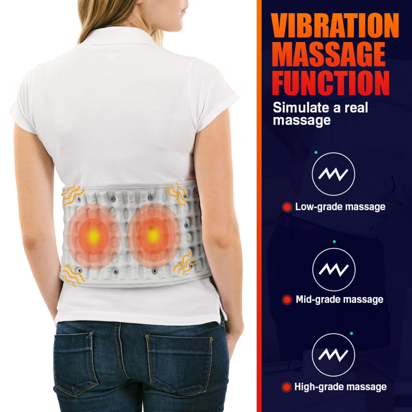 Inflatable Back Support Belt with Heating, Vibration Massage for Back Pain Relief