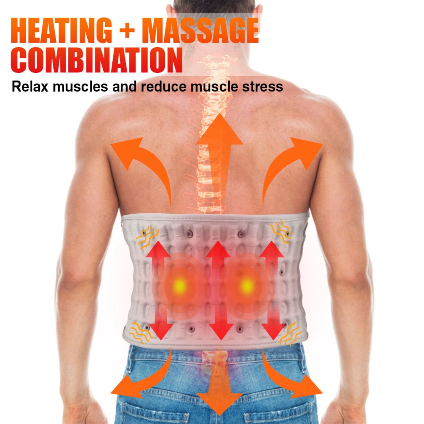 Inflatable Back Support Belt with Heating, Vibration Massage for Back Pain Relief