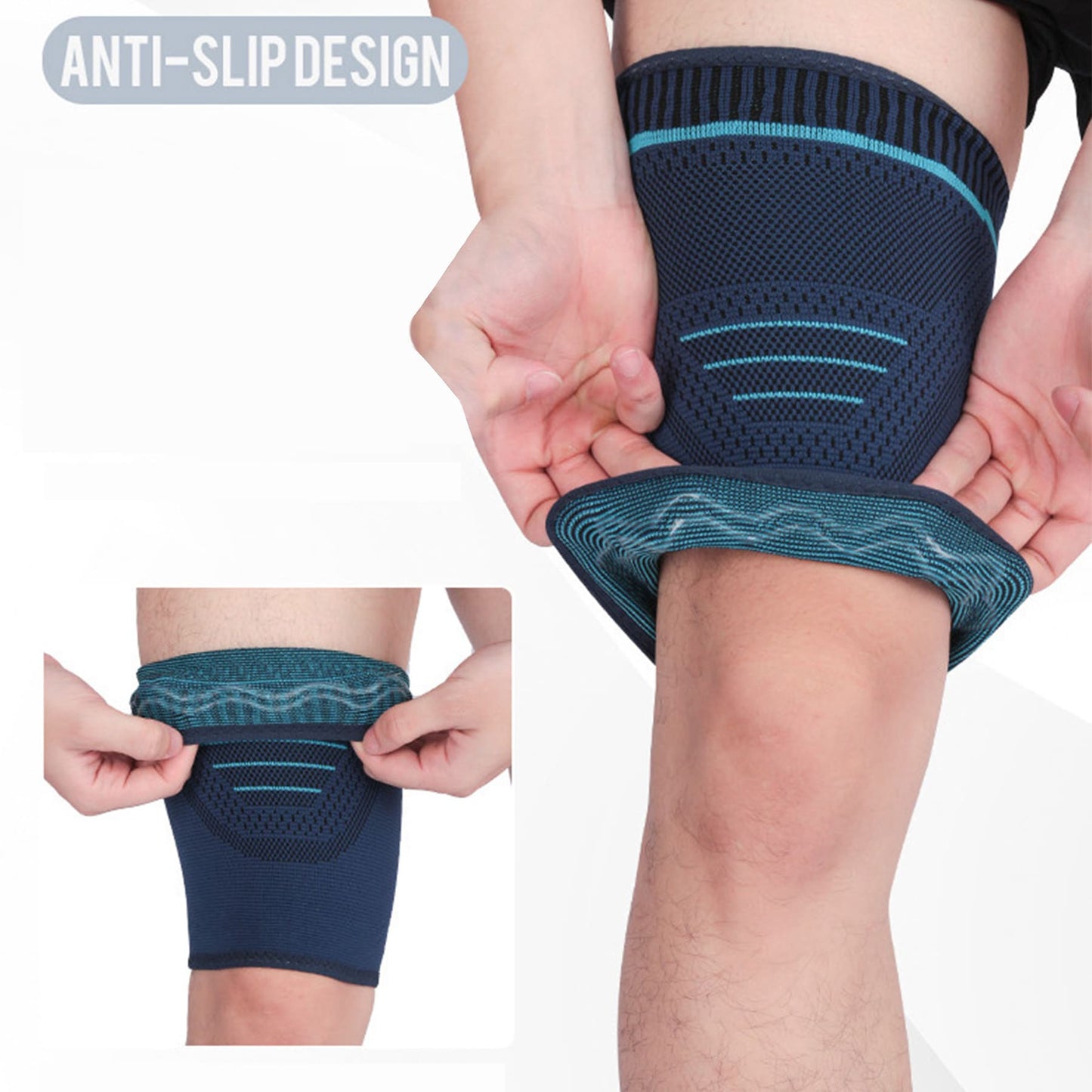 Aofit Elasticated Thigh Support Compression Sleeves, Pressurized Protective Sports Brace with Anti-Slip Strips, 1 Pair