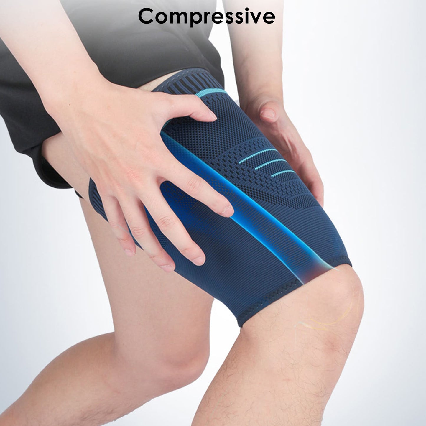 Aofit Elasticated Thigh Support Compression Sleeves, Pressurized Protective Sports Brace with Anti-Slip Strips, 1 Pair