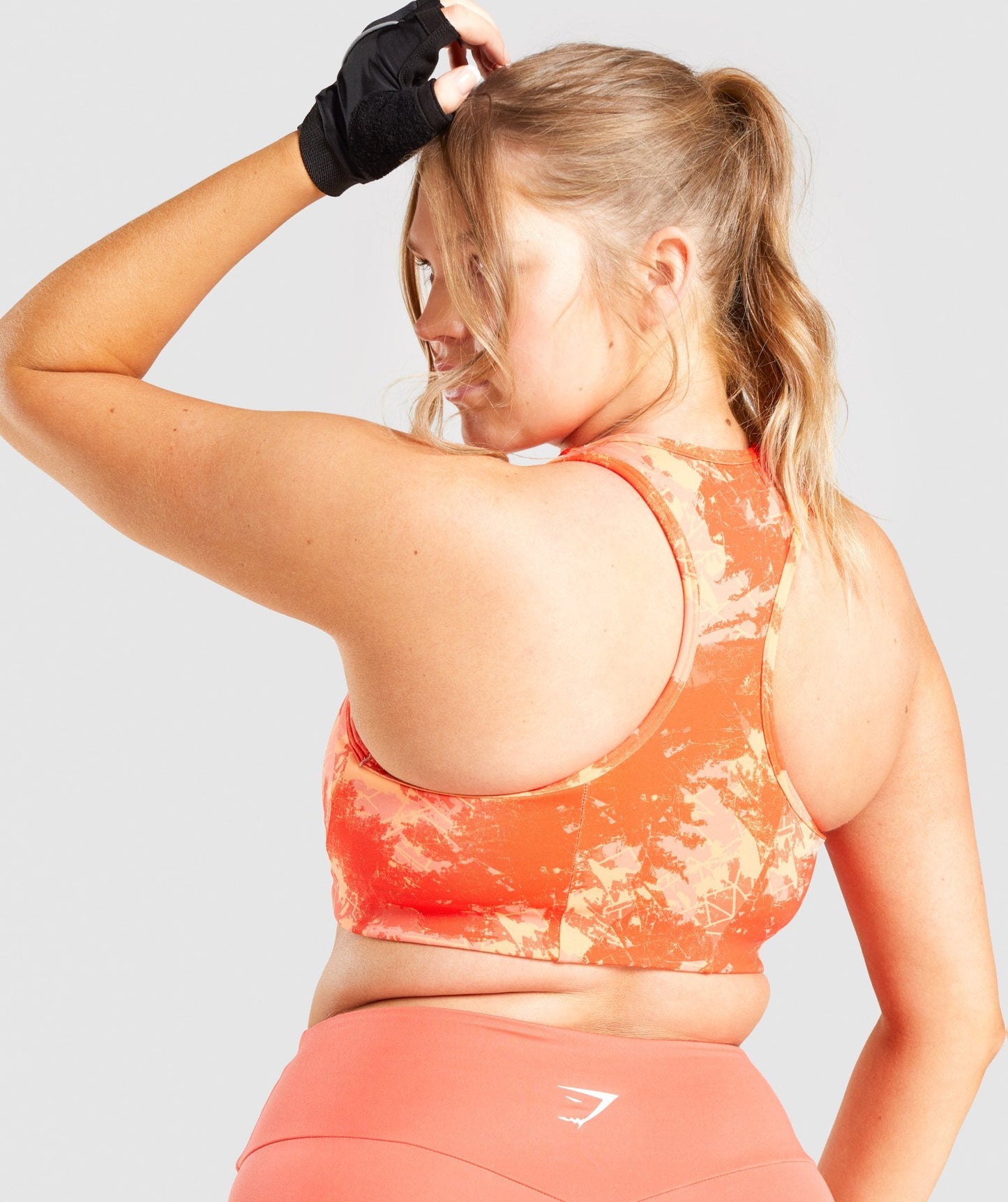 Gymshark Essential Racer Back Sports Bra - Orange Camo Print