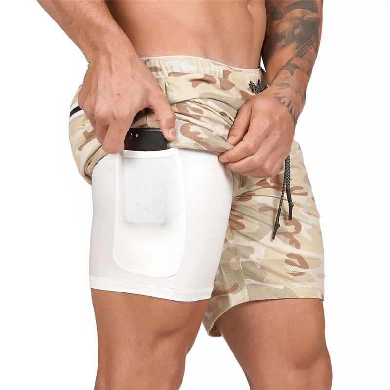 2 in 1 Camouflage Fitness And Gym Shorts