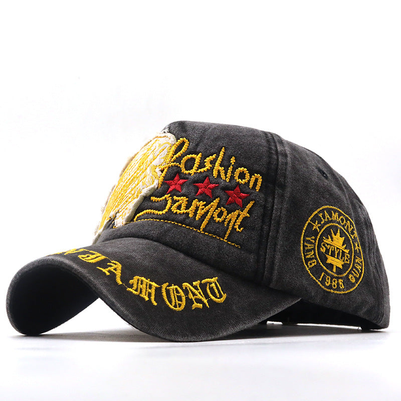 Skull Embroidered Washed Distressed Baseball Cap