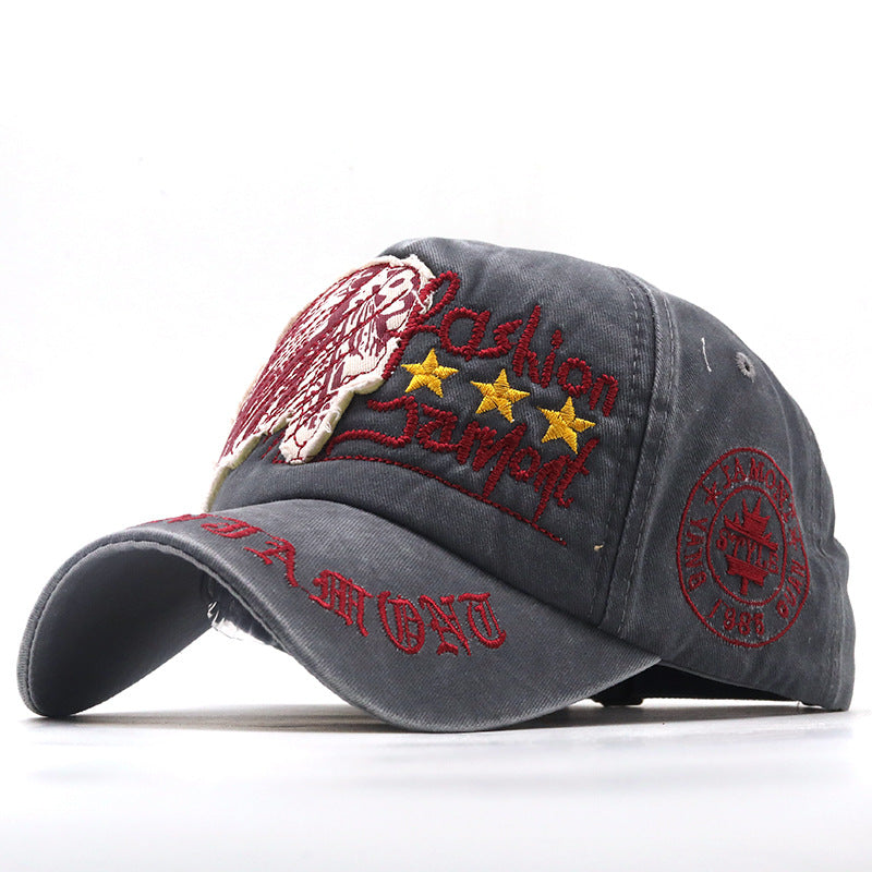 Skull Embroidered Washed Distressed Baseball Cap