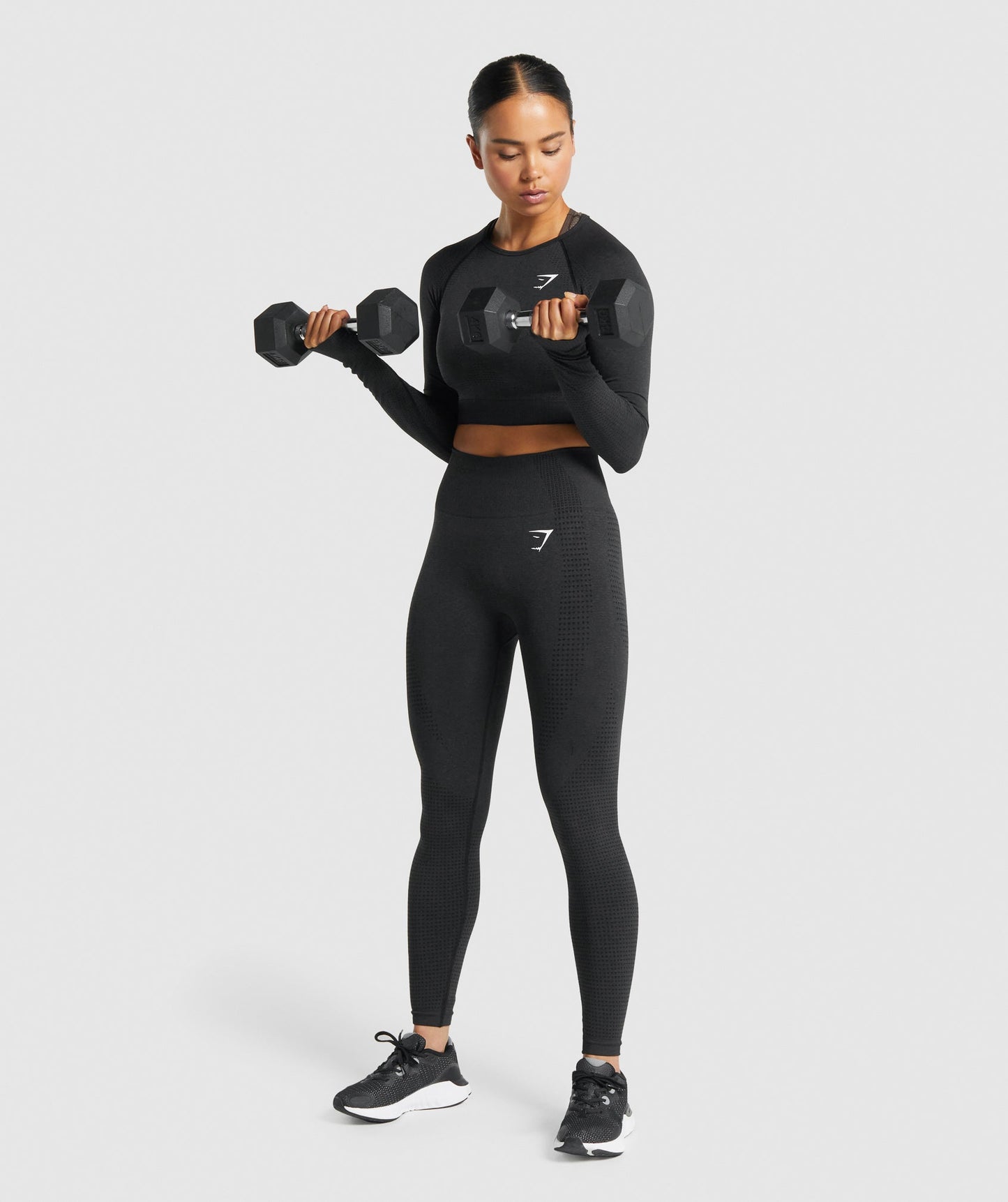 Gymshark Vital Seamless 2.0 Long Sleeve Crop Top - Black Marl