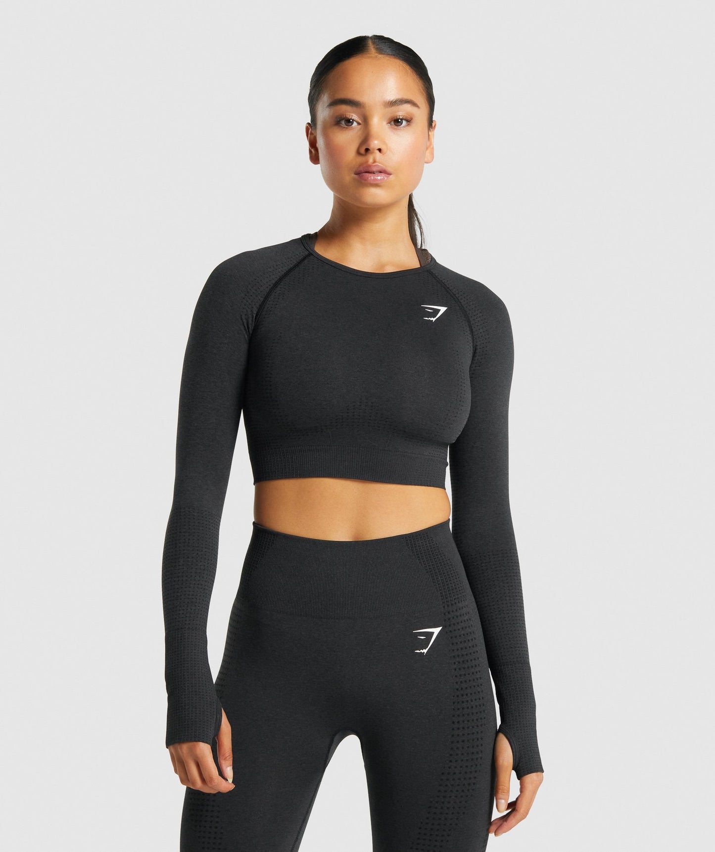 Gymshark Vital Seamless 2.0 Long Sleeve Crop Top - Black Marl