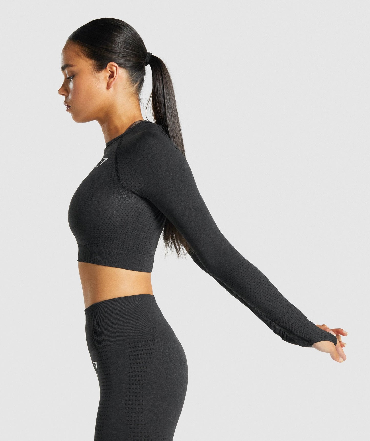 Gymshark Vital Seamless 2.0 Long Sleeve Crop Top - Black Marl