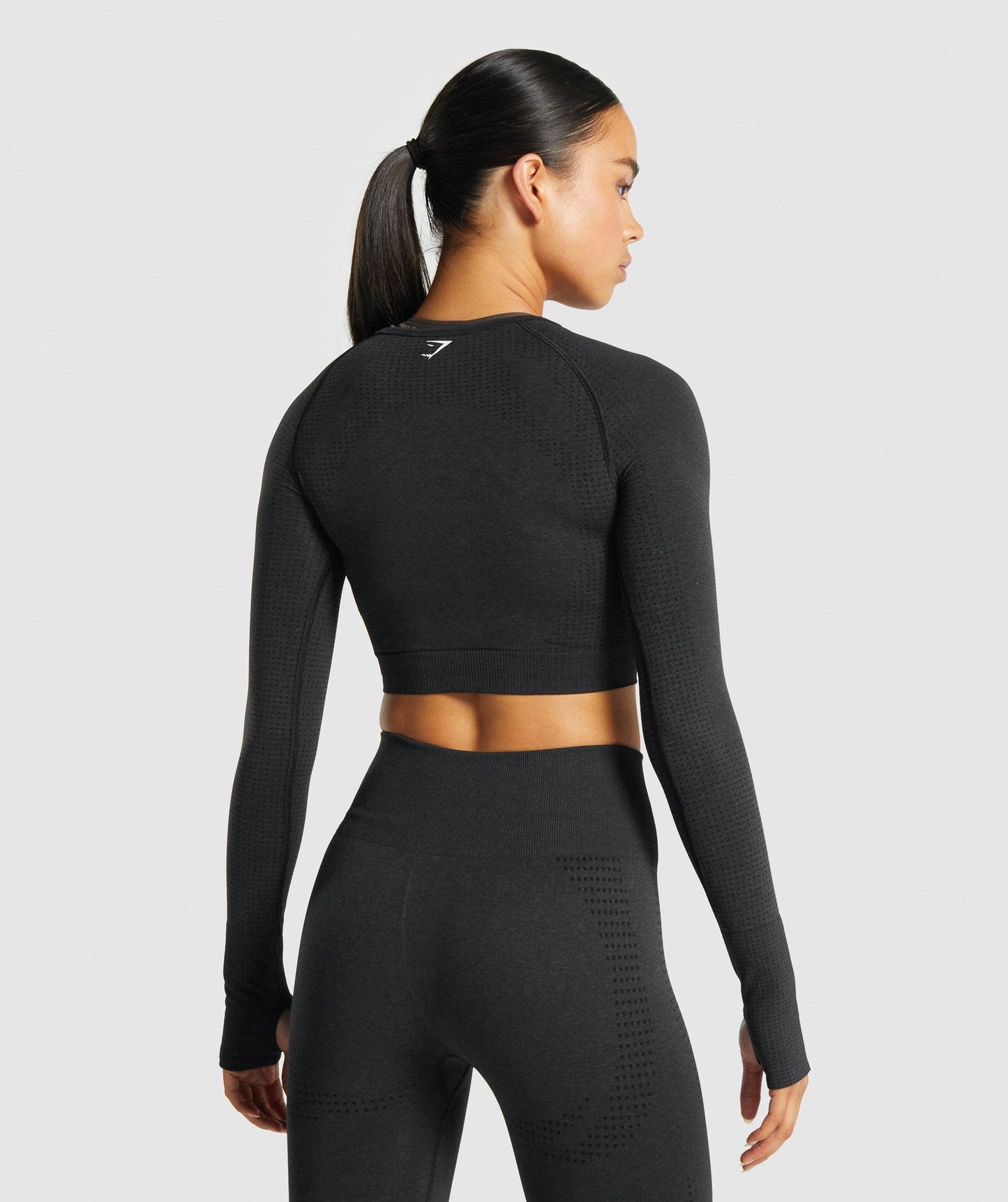 Gymshark Vital Seamless 2.0 Long Sleeve Crop Top - Black Marl