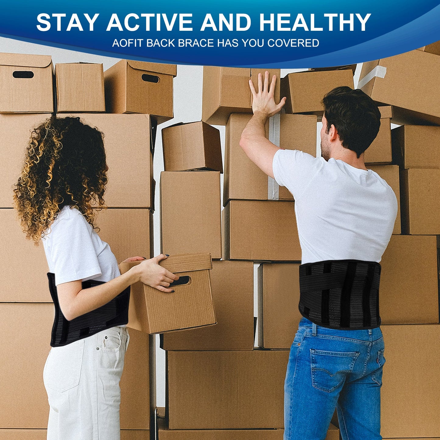 Aofit Back Brace with 6 Lumbar Support Stays, Removable Support Pad and Heating Pad