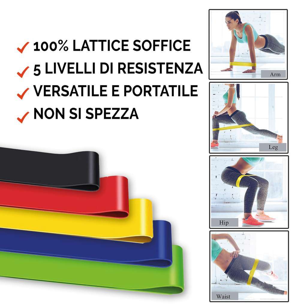 Elastici Fitness - Set di 5 fasce elastiche - GYMMI