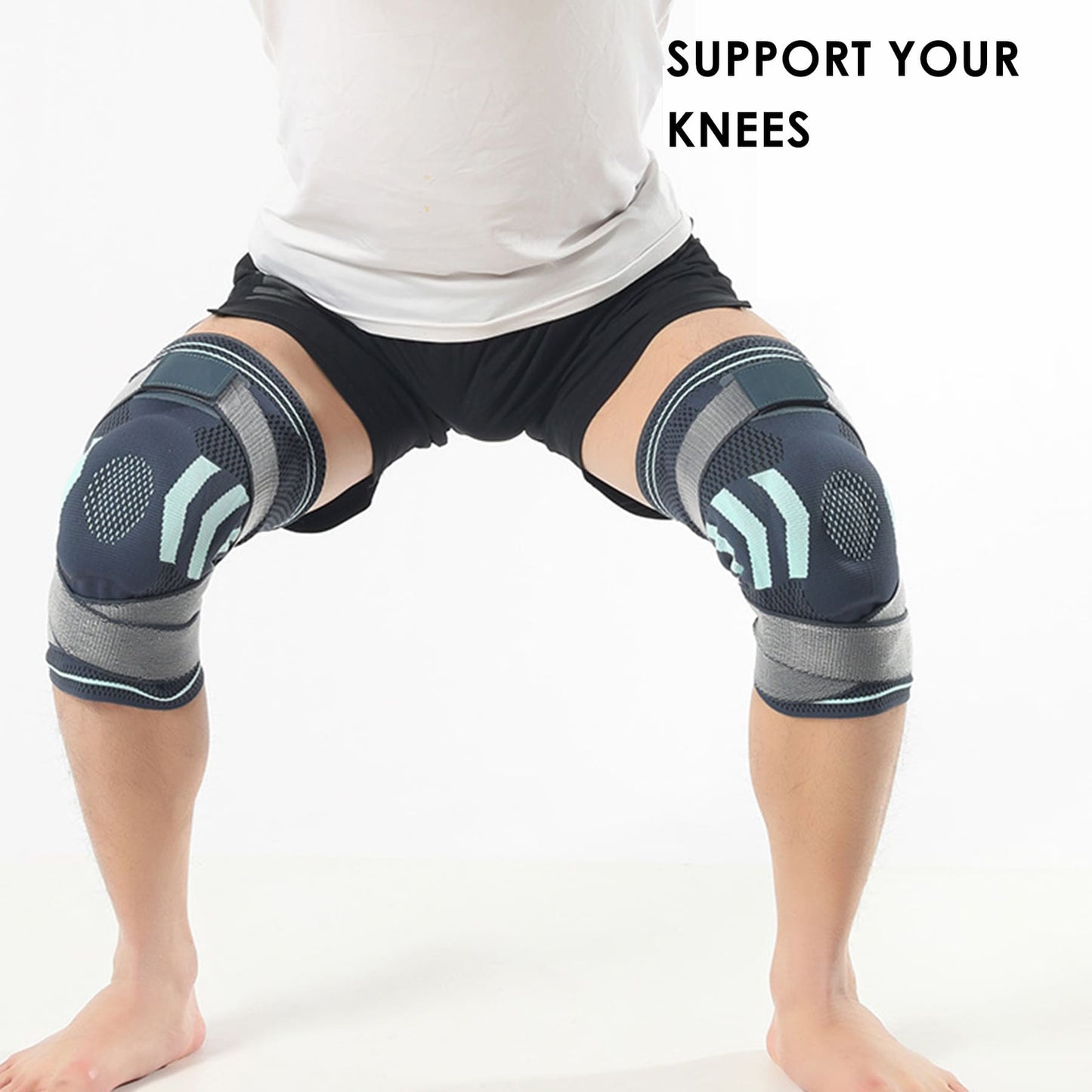 Aofit Knee Support Sleeves with Side Stabilizers, Protective Gel Pad, Adjustable Straps, 1 Pair