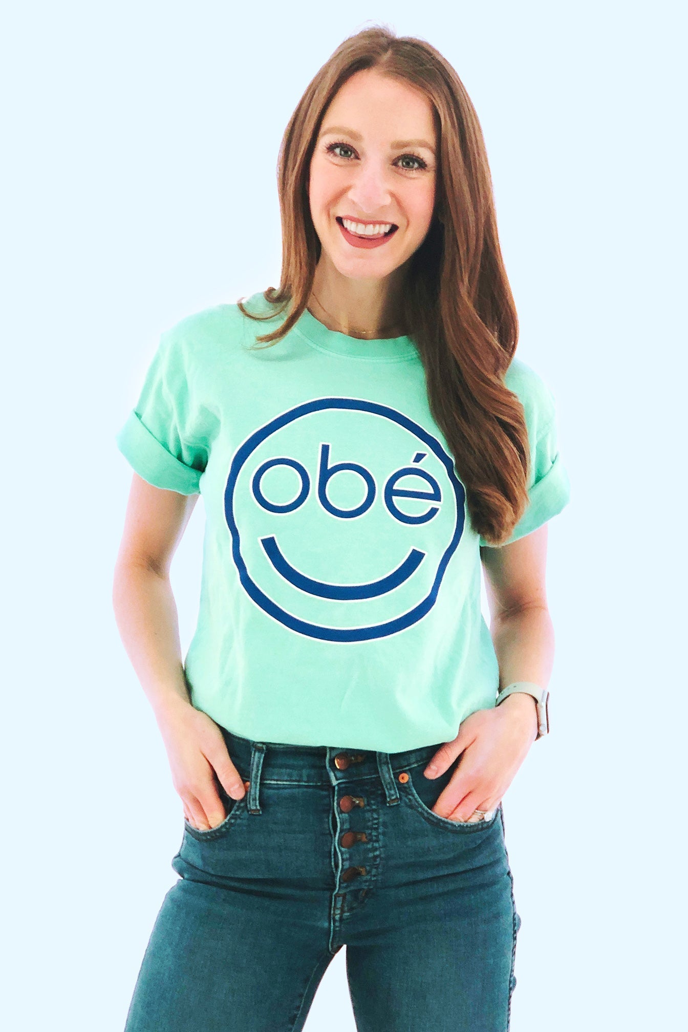 obé smiley tee, blue