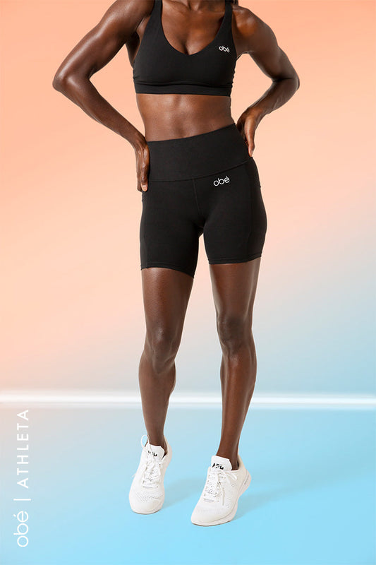 obé x Athleta Salutation Stash 7" Short, Black