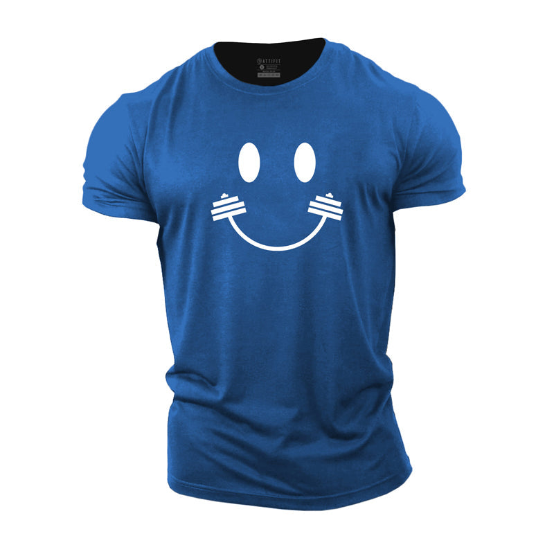 Cotton Creative Barbell And Smile Face Graphic T-shirts
