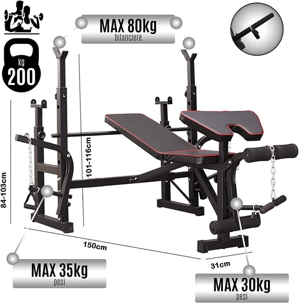 Multi-Function Squat Rack Bench with 180cm Barbell