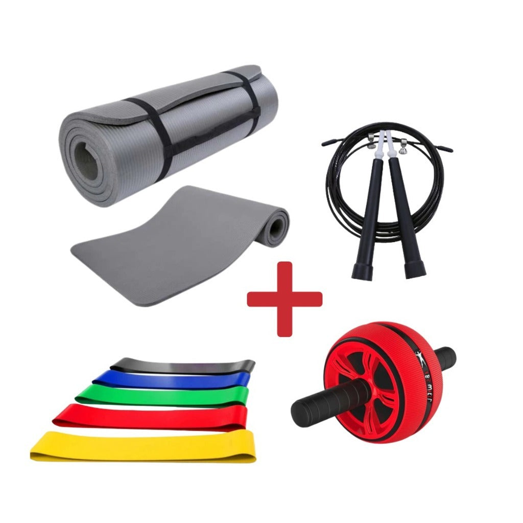 [KIT COMPLETO] Ruota Addominali + Corda da salto + Tappetino Fitness + Kit Fasce Elastiche