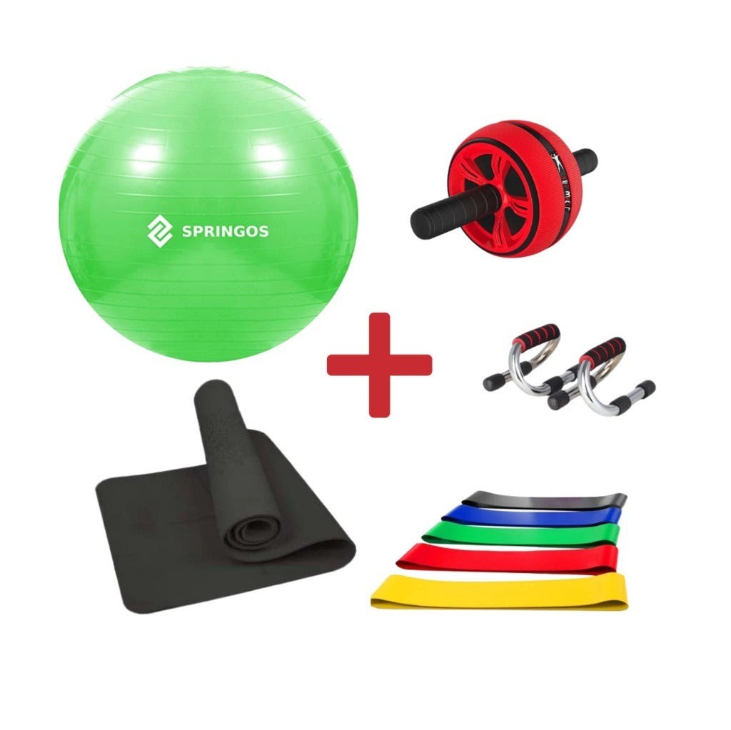 [KIT COMPLETO] Tappetino Fitness da 6mm + Fit Ball + Maniglie per piegamenti + Ab Roller + Kit Fasce Elastiche
