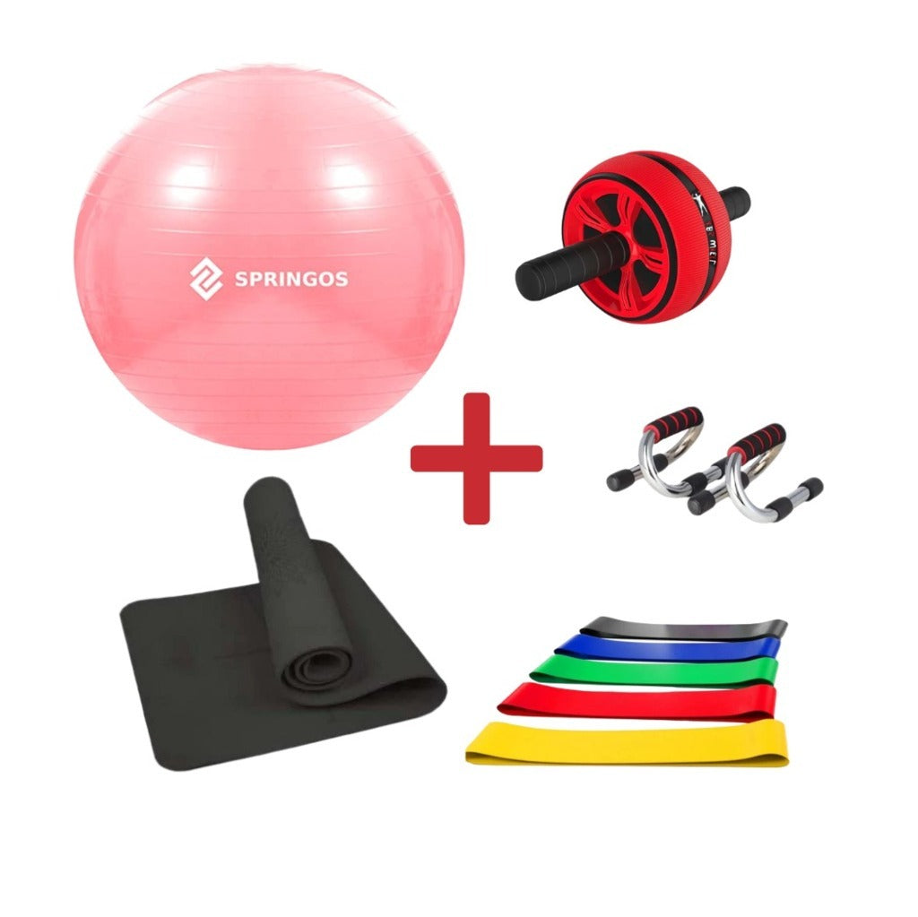 [KIT COMPLETO] Tappetino Fitness da 6mm + Fit Ball + Maniglie per piegamenti + Ab Roller + Kit Fasce Elastiche