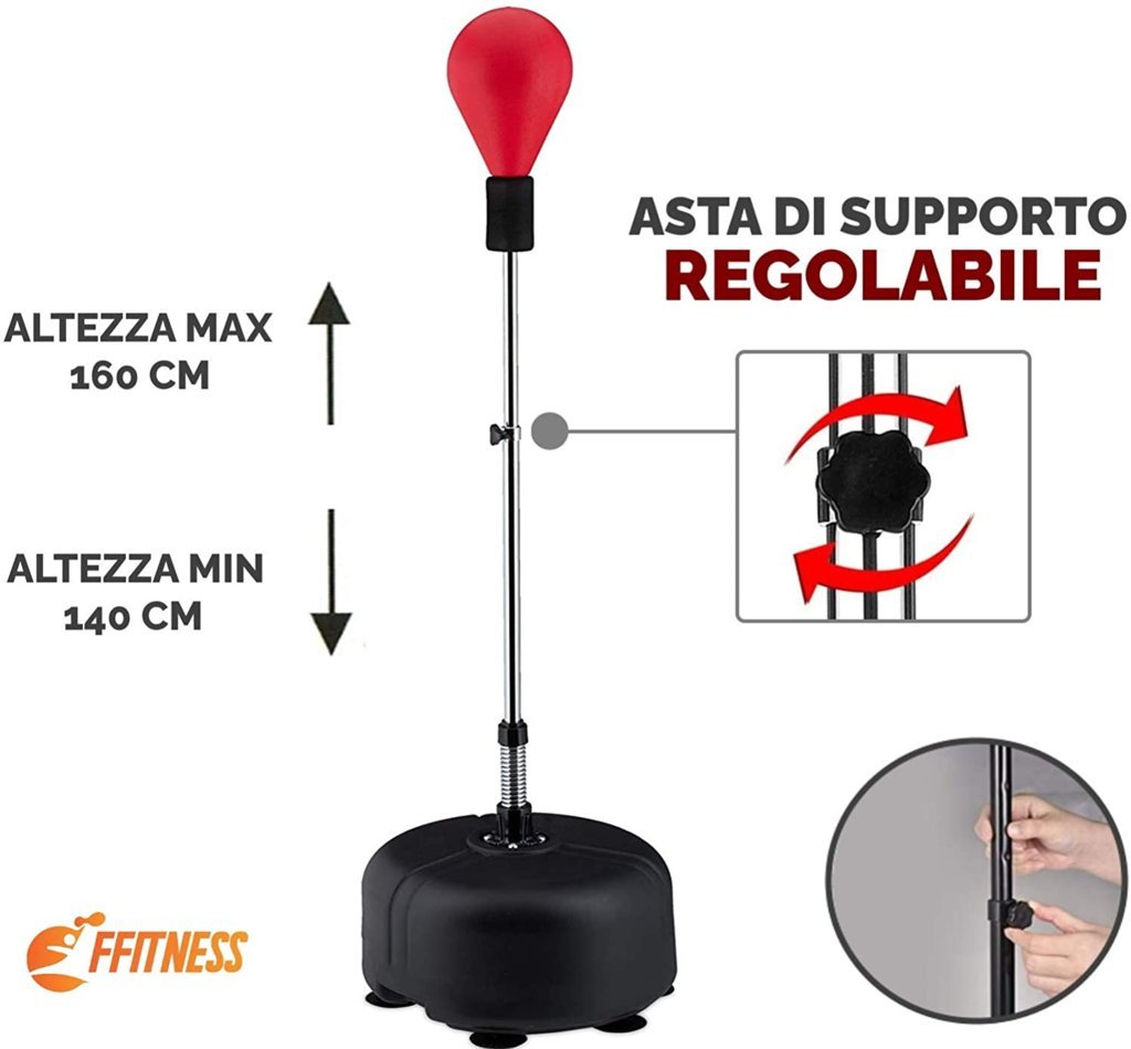 Punching Ball - Sacco boxe con guantoni rossi per adulti