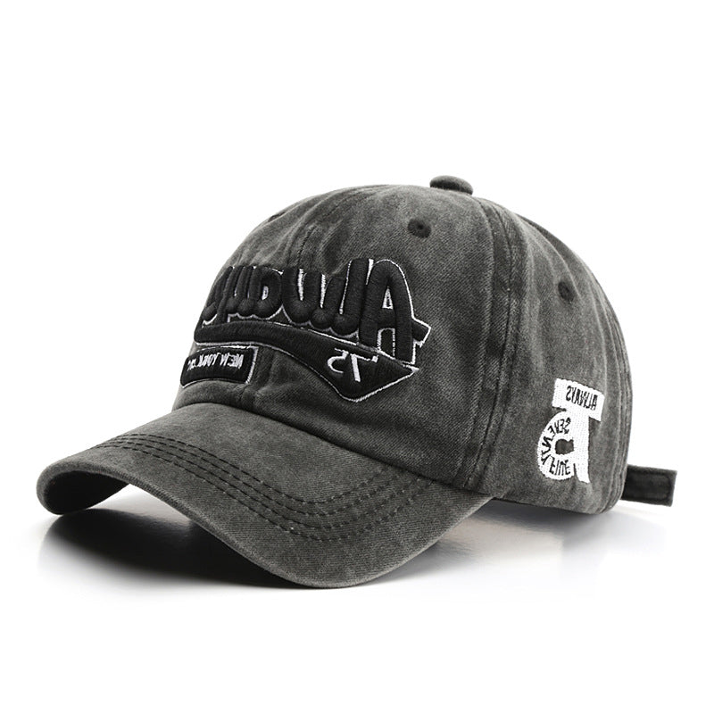 Washed Distressed Letter Embroidered Baseball Cap