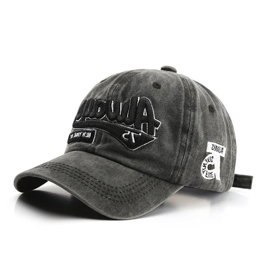Washed Distressed Letter Embroidered Baseball Cap