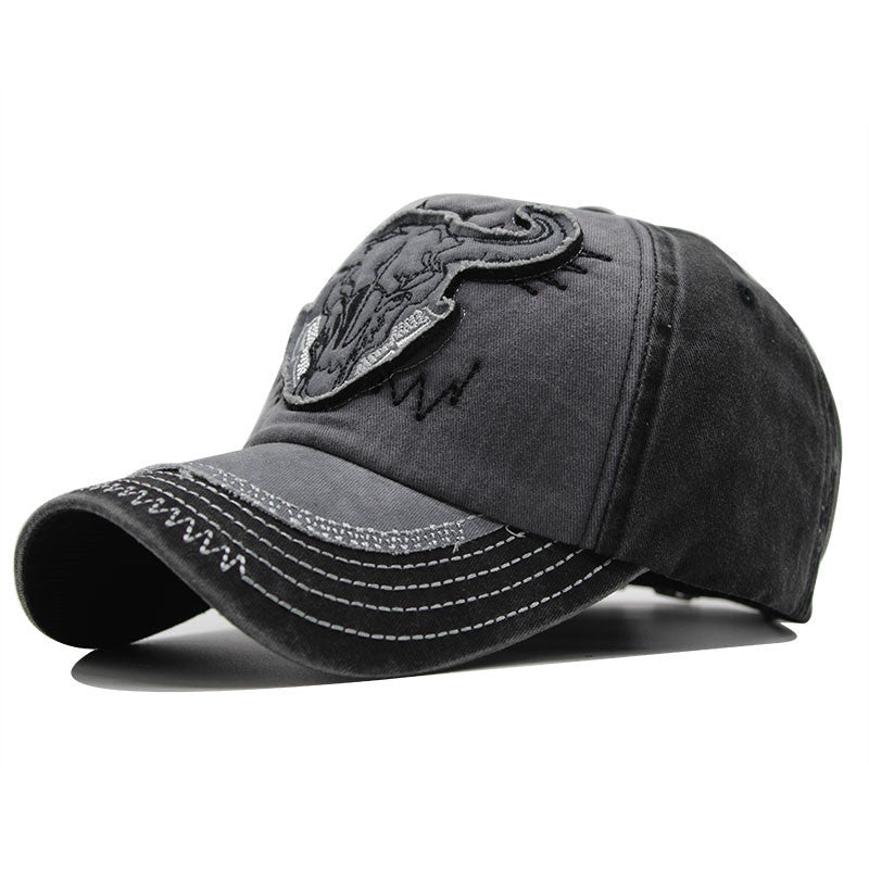 Vintage Bull Head Embroidered Washed Baseball Cap
