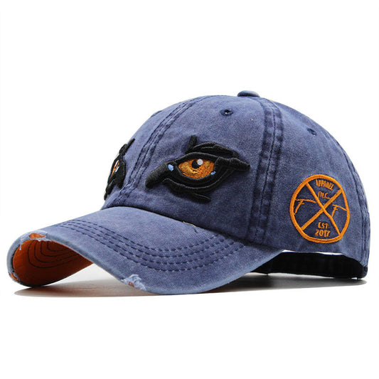 Embroidered Letters Distressed Eyes Baseball Cap