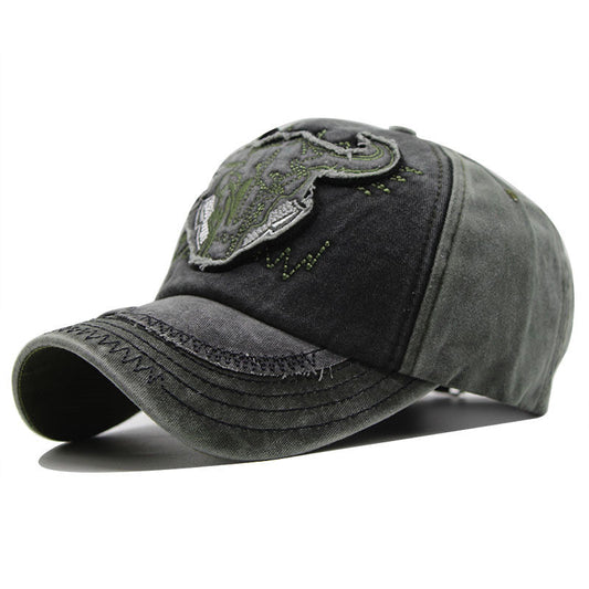Vintage Bull Head Embroidered Washed Baseball Cap