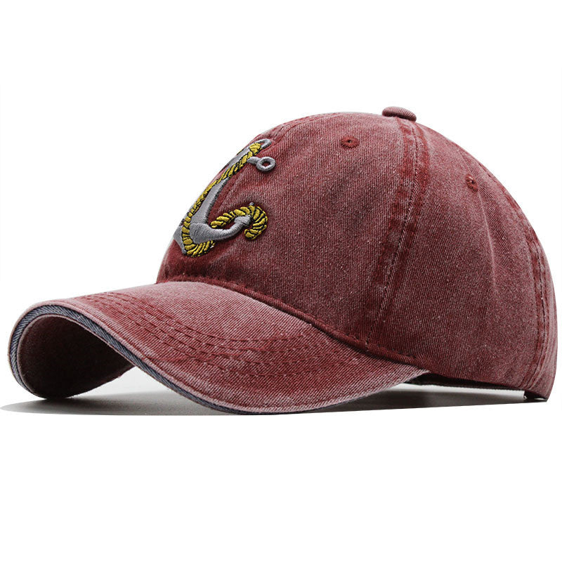 Washed Anchor Embroidered Denim Baseball Hat