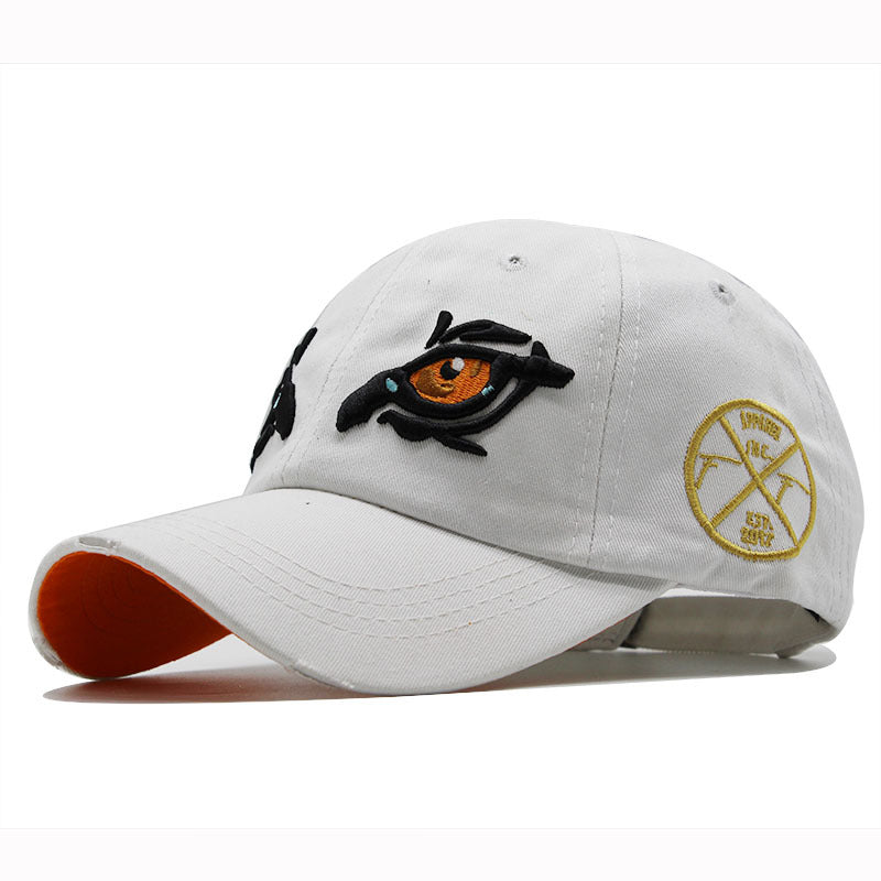 Embroidered Letters Distressed Eyes Baseball Cap