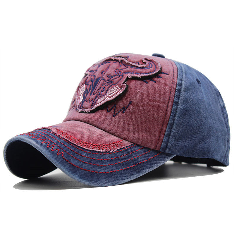 Vintage Bull Head Embroidered Washed Baseball Cap