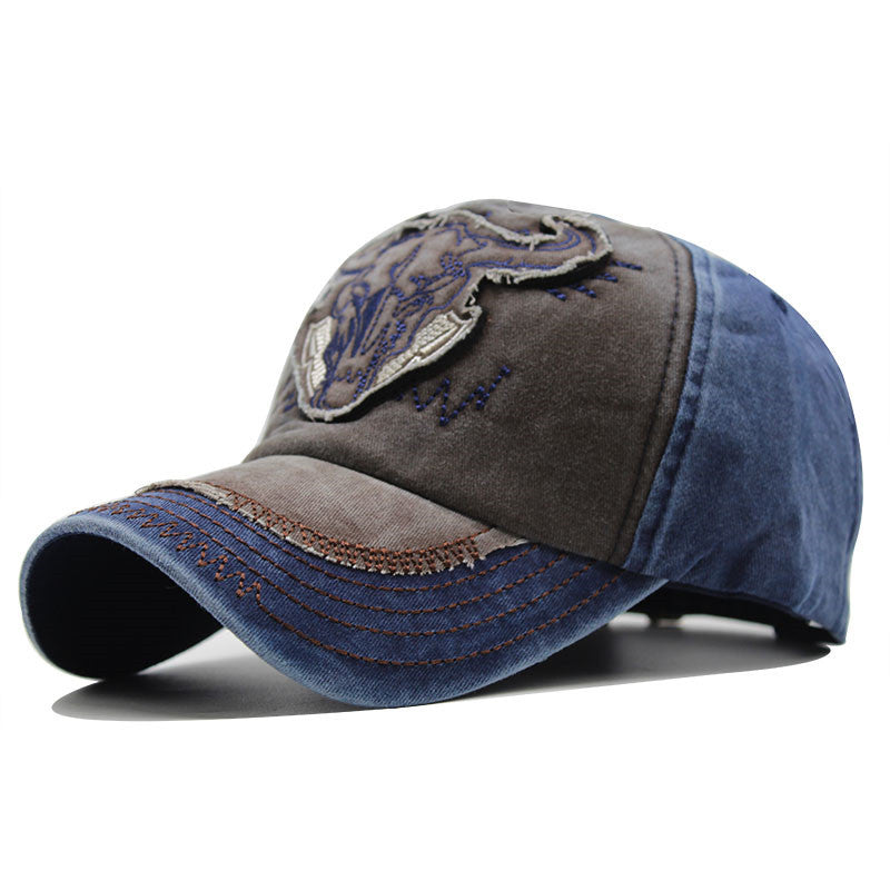 Vintage Bull Head Embroidered Washed Baseball Cap