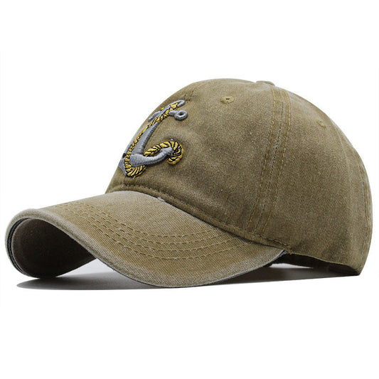 Washed Anchor Embroidered Denim Baseball Hat