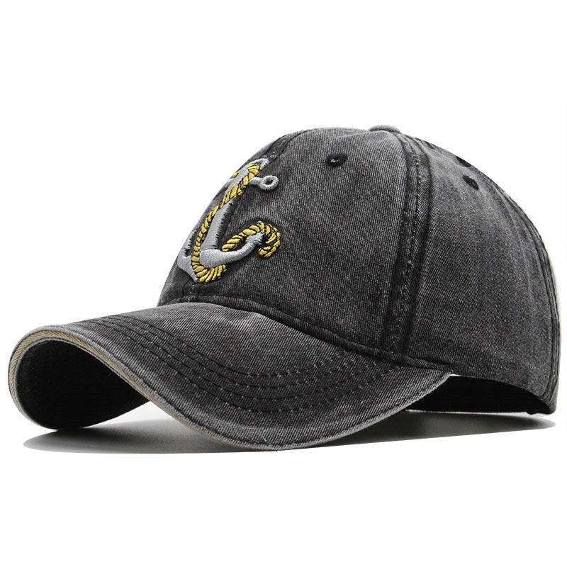 Washed Anchor Embroidered Denim Baseball Hat