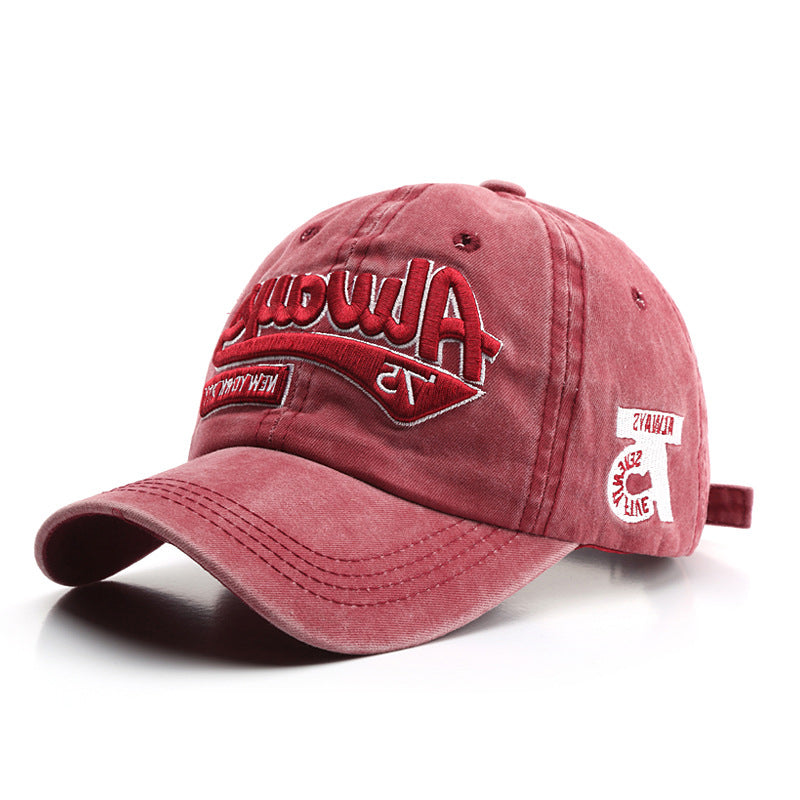 Washed Distressed Letter Embroidered Baseball Cap