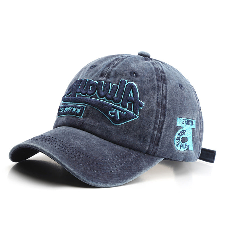 Washed Distressed Letter Embroidered Baseball Cap