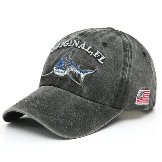 New Washed Embroidered Shark Baseball Cap
